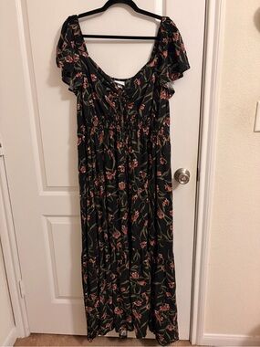 Ava & Viv Black Maxi Dress with Pink Floral Print
